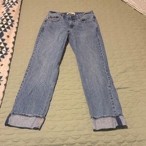 Abercrombie & Fitch - Distressed, Cuffed Hem Mid-Rise Straight Leg Jeans